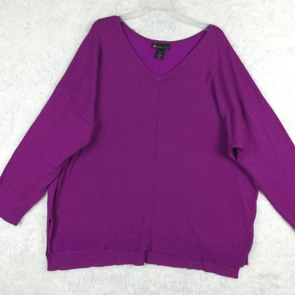 Lane‎ Bryant Womens Sweater V Neck Purple High Low Pullover Plus 28 - Picture 1 of 10